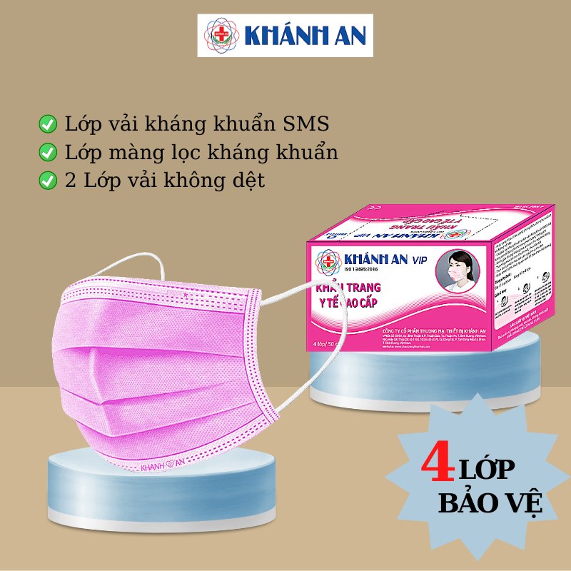 Khẩu trang y tế Khánh An VIP 4 lớp kháng khuẩn SMS 1 hộp 50 cái