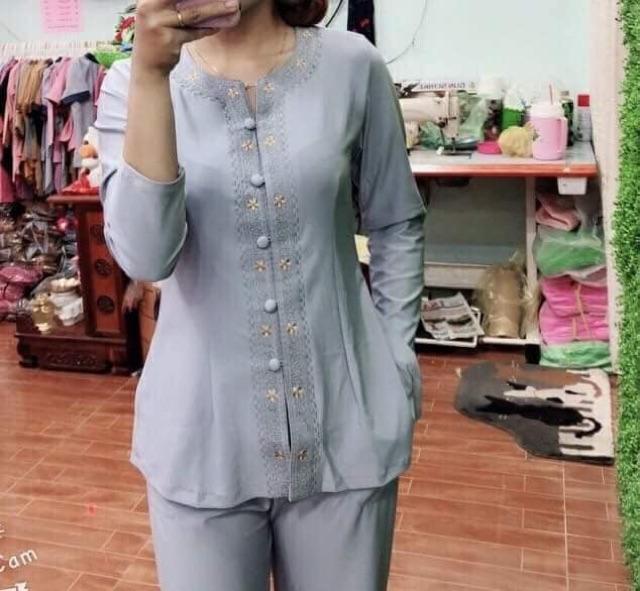 Đồ Lam # Cổ Khoá Thêu Lắc Hoa# Đồ Bộ Nữ # Quần Áo #Trung Niên# Thun Co Giãn