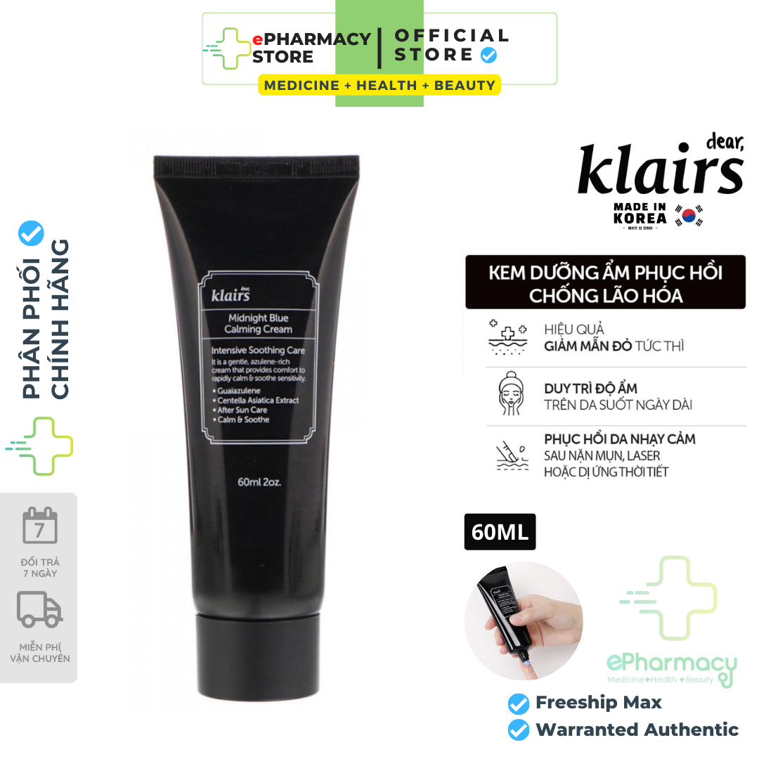 Kem Dưỡng Da Phục Hồi Da Ban Đêm Dear Klairs Midnight Blue Calming Cream 60ml