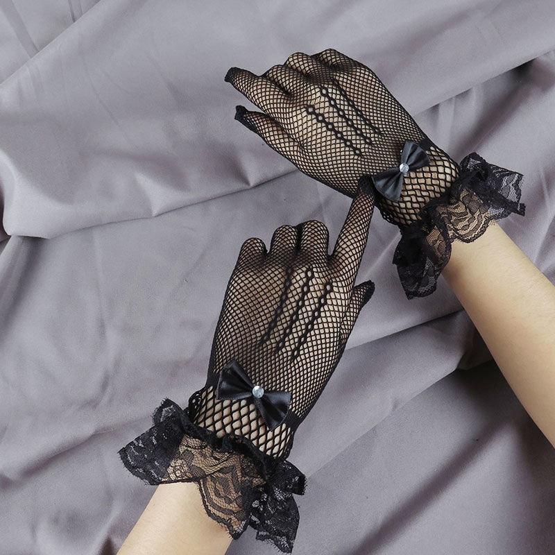Bao tay lưới đen/ trắng ngắn phối ren cho style tiểu thư kiêu kỳ BT05