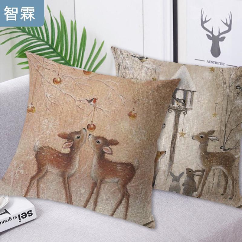 Vỏ gối in hình chú hươu hoạt hình Giáng Sinh trang trí nhà cửa/phòng khách/phòng ngủ/sofa/giáng sinh