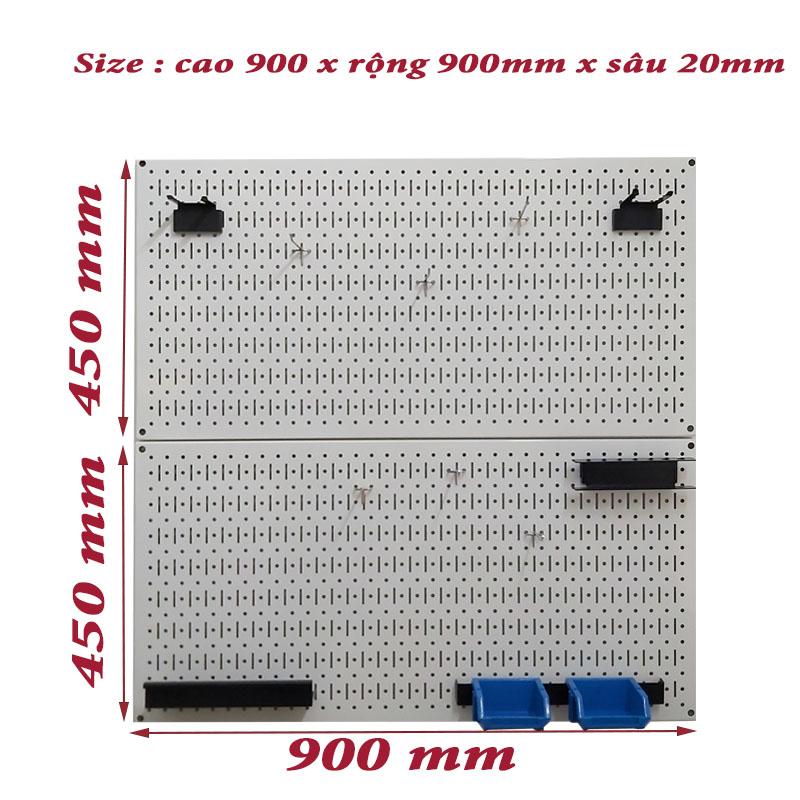 Tấm lưới pegboard đôi màu trắng kèm phụ kiện treo tường - 2 tấm