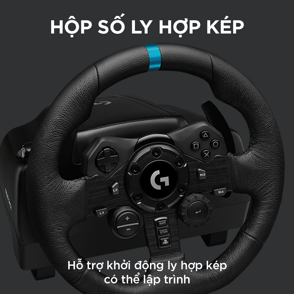 Bộ vô lăng &amp; bàn đạp chơi game đua xe Logitech G923 - Phản hồi lực TRUEFORCE, tay cầm bọc da cao cấp, tương thích PS5, PS4, PC, Mac - Hàng Chính Hãng