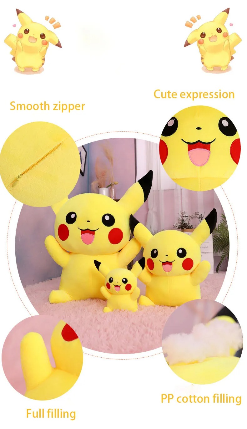 Thú nhồi bông pikachu êm mịn dễ thương cao cấp - Size từ 30cm đến 90cm - Quà tặng gấu bông pikachu nhồi bông dễ thương - Gối ôm mềm mịn cho bé