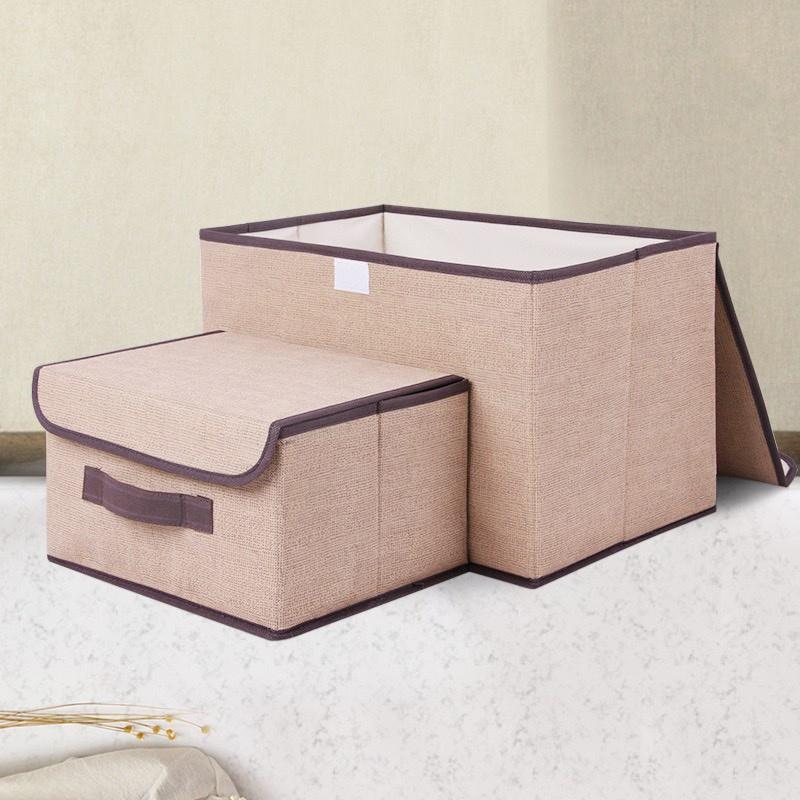 Combo 2 Hộp vải đựng quần áo có nắp 2 size thùng vải đựng đồ có nắp đa năng để đồ cá nhân gấp gọn tiện lợi 88188