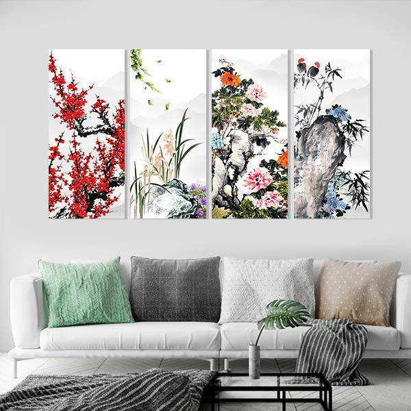 Bộ 4 Tranh Canvas Viền Composite Treo Tường Tứ Quý W266