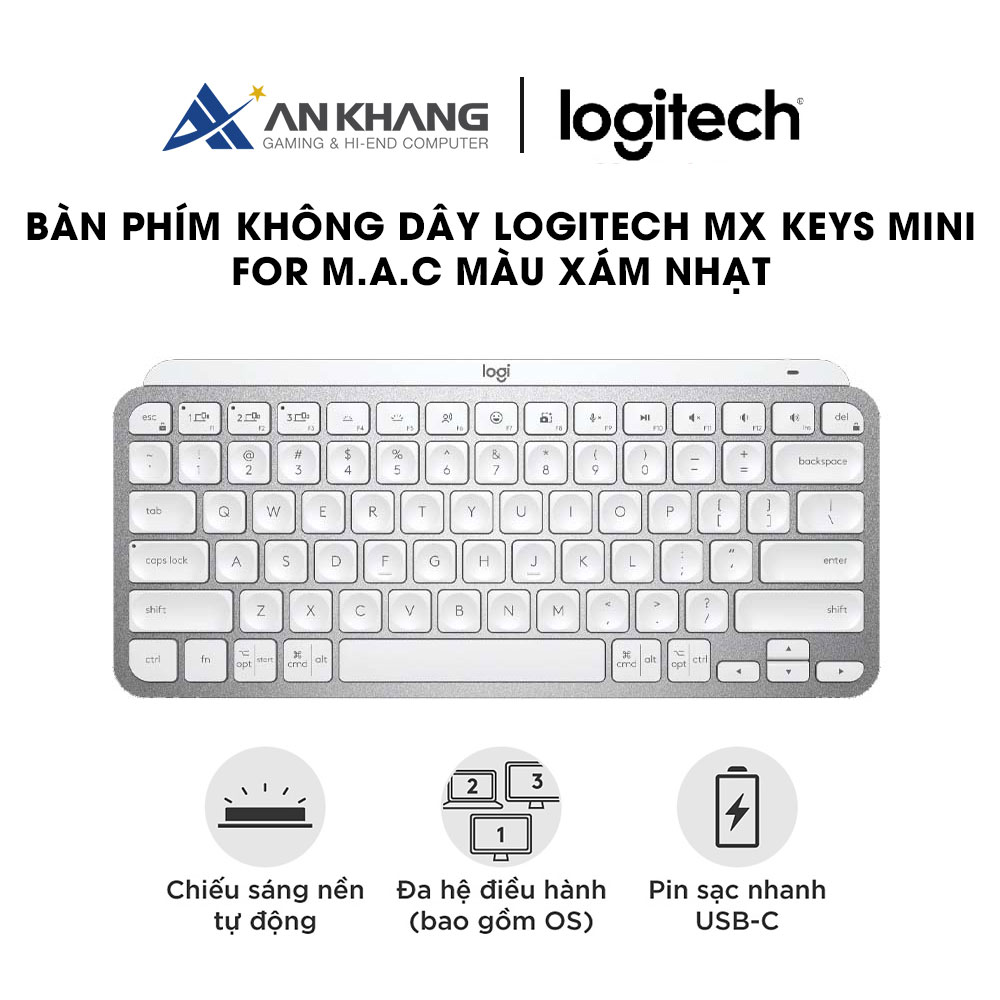 Bàn phím không dây Bluetooth Logitech MX Keys Mini - Nhỏ gọn, Sạc USB-C, Phím tắt thông minh - Hàng chính hãng