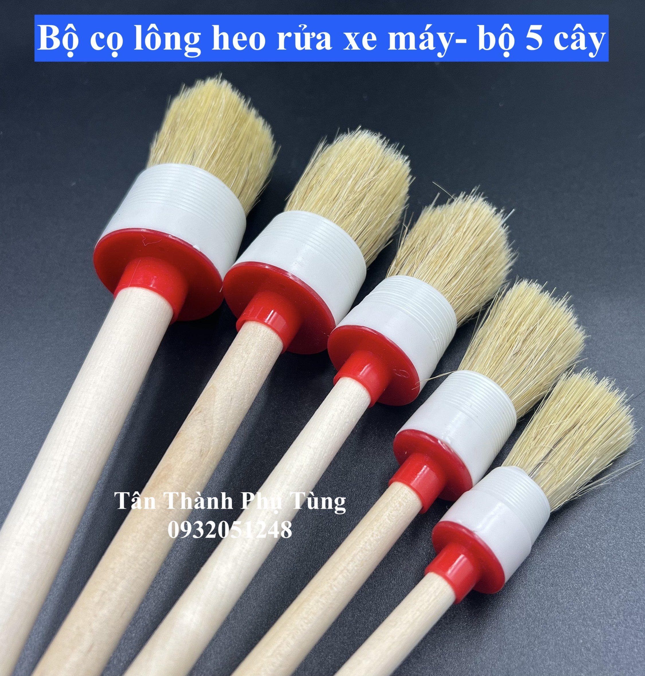 Bộ cọ lông heo rửa dành cho xe máy- Bộ 5 cây