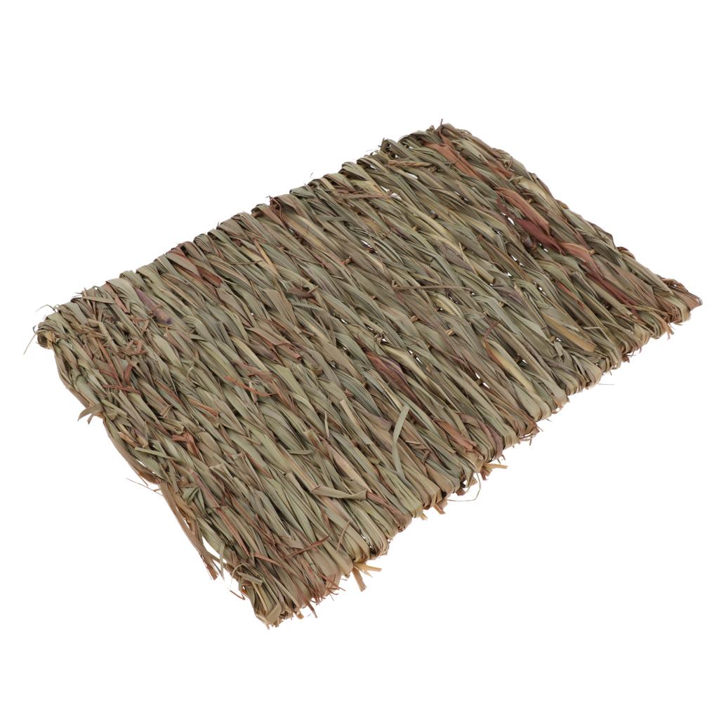 Handwoven Straw Rabbit Cage Mat Hamster Rabbit Squirrel House Mat 41x29cm