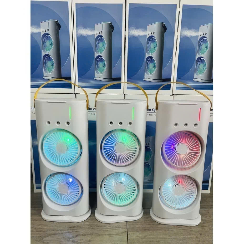 Quạt Điều Hoà 2 Cánh Gió Tạo Độ Ẩm, Phun Sương Làm Mát, Tích Điện 4000mAh, Đèn Ngủ Đa Sắc - HÀNG CHÍNH HÃNG MINIIN