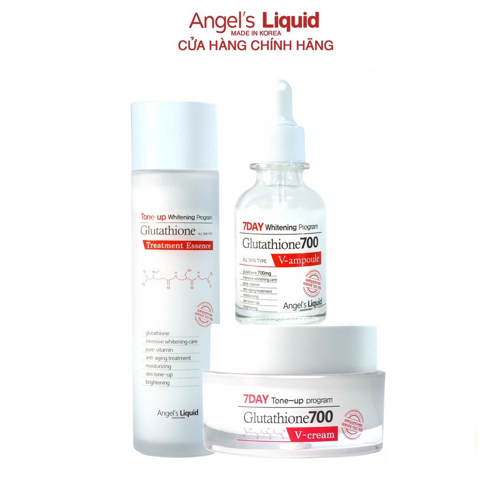 Combo Nước Thần, Serum, Kem Dưỡng Angel's Liquid Whitening Program Glutathione Dưỡng Trắng, Dưỡng Ẩm Cho Da