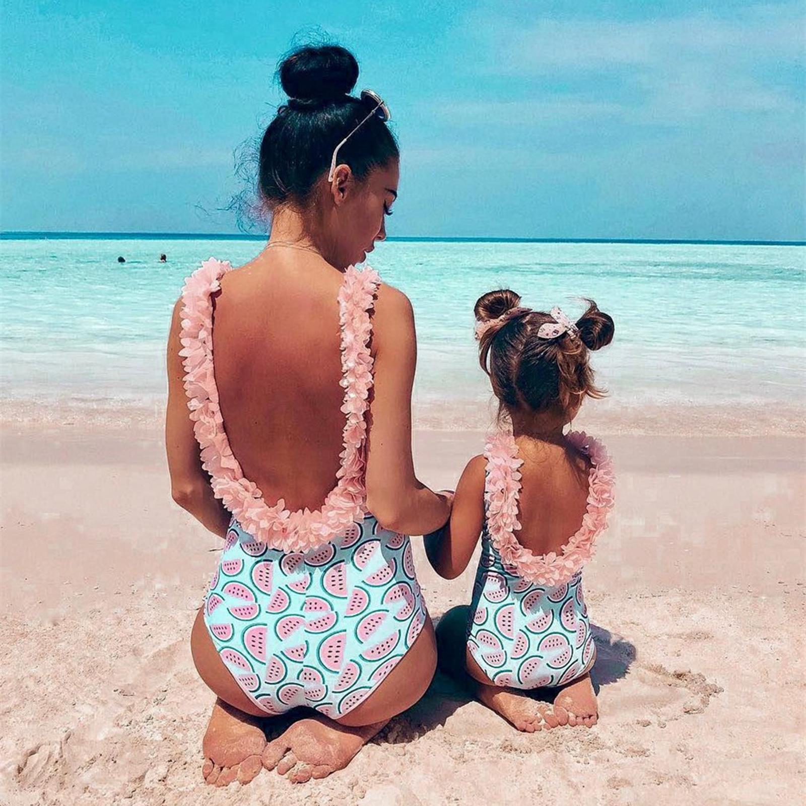 One-Piece Baby Girl Swimsuit Watermelon 6-24 Months 2-4 Years Infant Toddler Swimwear Bikini Bathing Suit with Floral Decorative V Neck