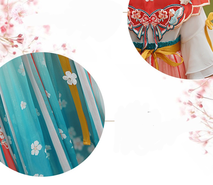 Đầm váy công chúa cổ trang hanfu thêu hoa cho bé gái diện lễ tết trung thu đẹp size 100-160kg hàng Quảng Châu