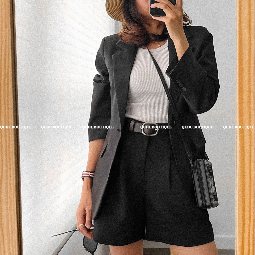 Quần Sooc Đùi Qudu Vải Cạp Cao Nữ, Quần Đùi Nữ Màu Trắng Đen Lưng Cao Ống Vừa Không Kén Dáng Mùa Hè 2022 Che Khuyết Điểm Có Big Size