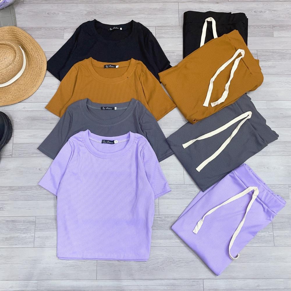 Bộ váy thun dài bigsize gồm áo thun tay ngắn cổ tròn croptop kết hợp chân váy xẻ thun dài có dây - SET17 - Màu Đen