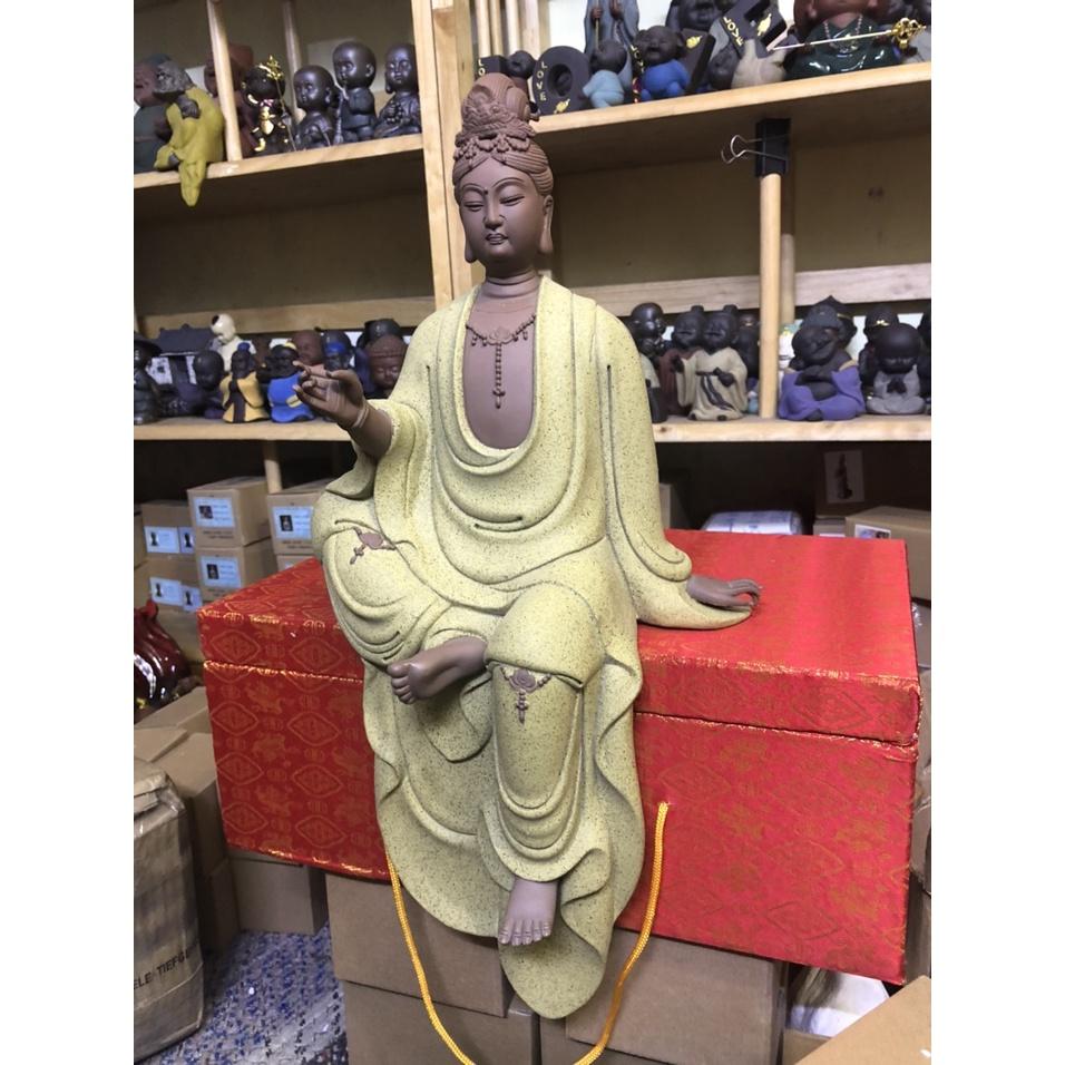 Tượng phật bà Quan Thế Âm Bồ Tát áo vàng cỡ lớn- Tượng phật gốm tử sa siêu đẹp giá tốt nhất