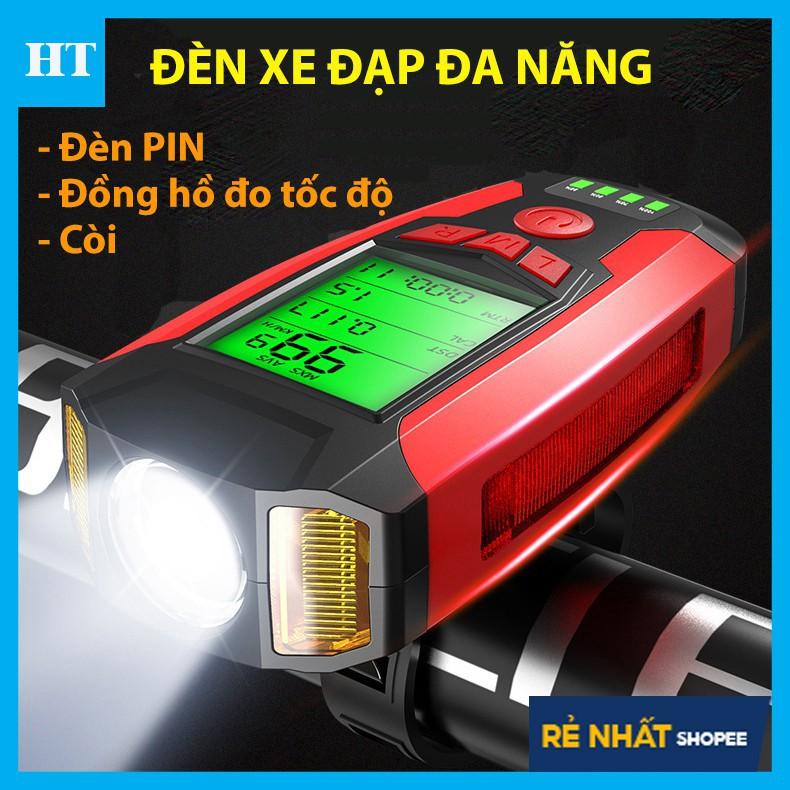 (Đèn 3 IN 1) Đèn xe đạp siêu sáng đa năng có Đồng hồ đo tốc độ và Còi cao cấp