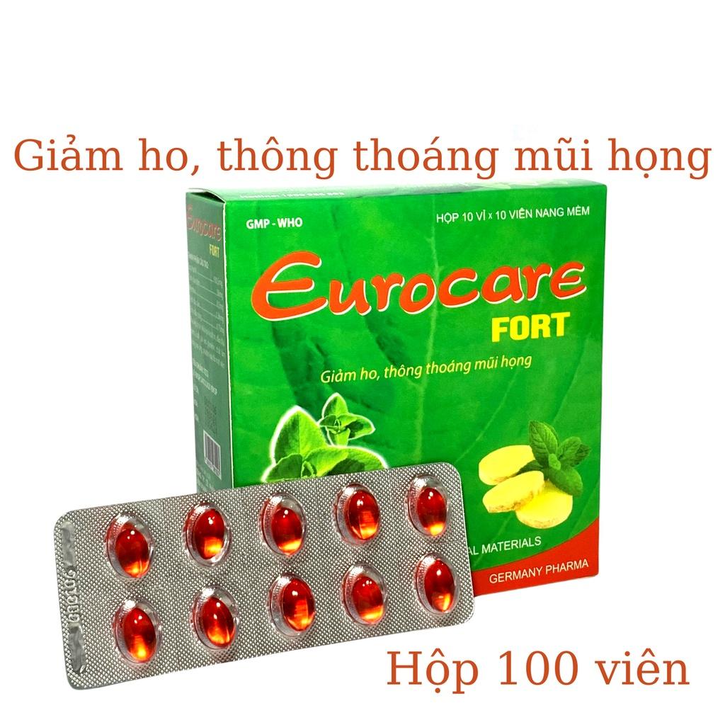 Eurocare Hộp 100 viên - giúp giảm ho, đau rát họng, khan tiếng, hóa đờm, giảm các triệu chứng của viêm đường hô hấp trên