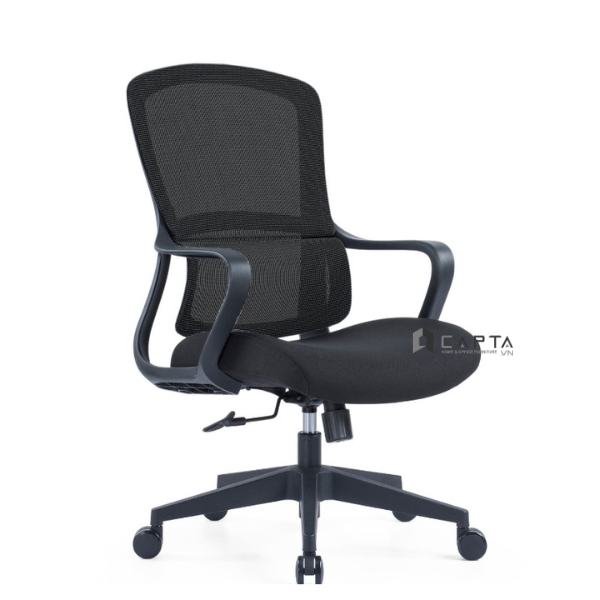 Ghế làm việc có giá đỡ chống đau lưng CE4550-M Nội thất Capta Ghế văn phòng lưới nệm vải màu đen nhập khẩu tay chân nhựa nâng hạ gật gù