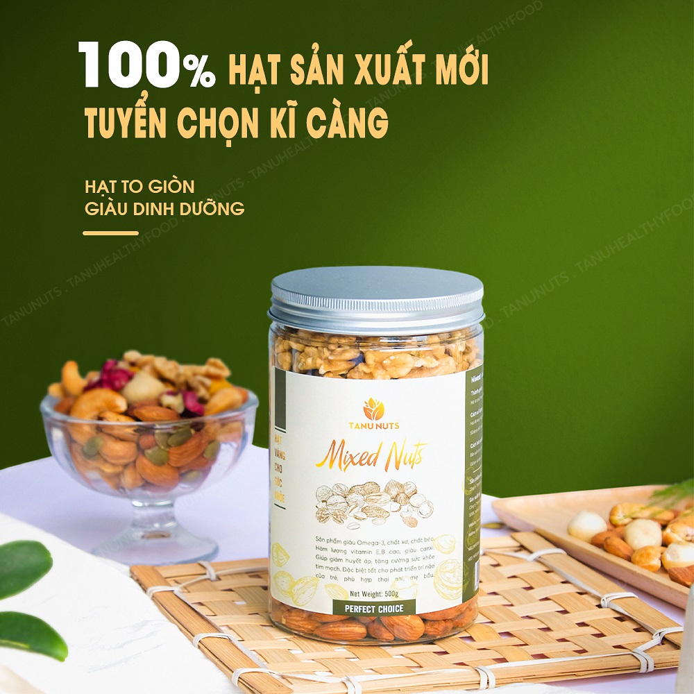 Hạt dinh dưỡng mix 4 TANU NUTS hũ 350gr/500gr, ngũ cốc granola mix hạt dinh dưỡng cho bà bầu