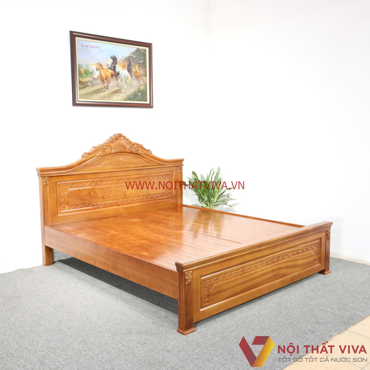 Giường Ngủ Gỗ Xoan Đào Vạt Phản Tân Cổ Điển Chạm Sò Bền Đẹp