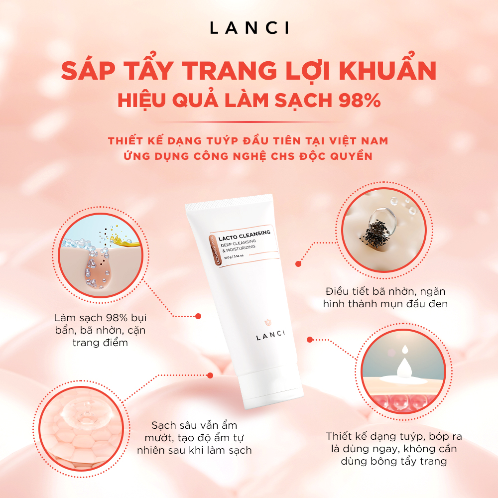 Combo Làm Sạch Chuyên Sâu LANCI Sạch Mướt (Sáp Tẩy Trang 100g + Sữa Rửa Mặt 100g)