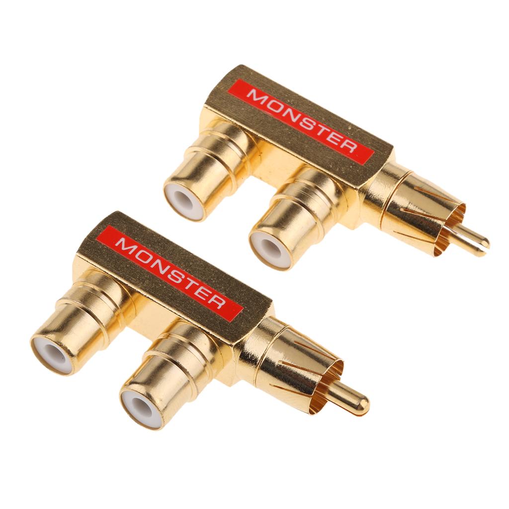 RCA Splitter RCA AV Audio F Splitter Plug 1 Male To 2 Female Gold Plated