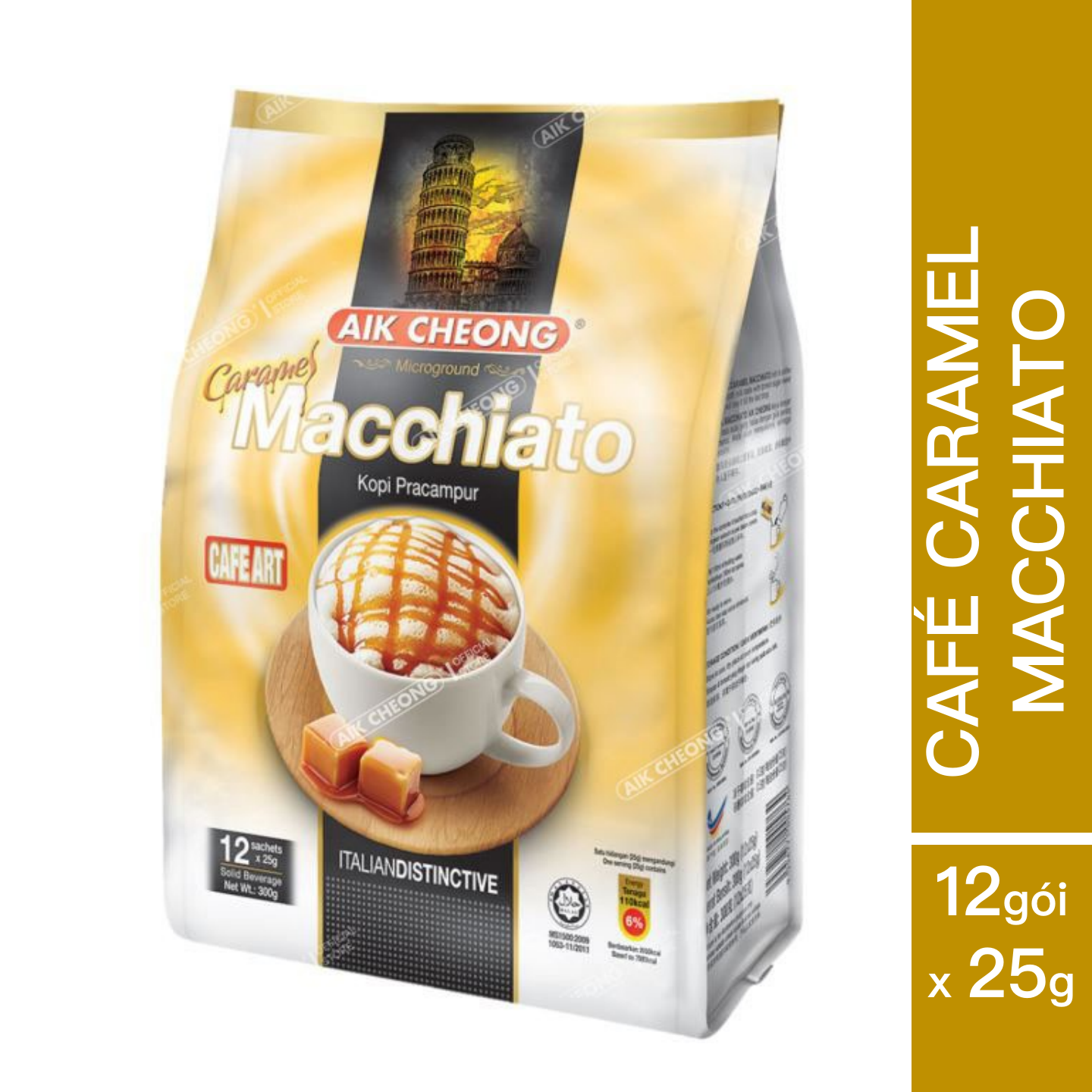 Cà Phê Macchiato Caramel Hòa Tan Aik Cheong Malaysia 300g (12 Gói x 25g)