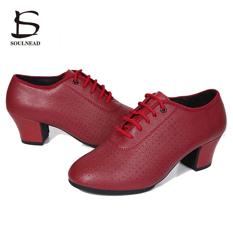 Phụ Nữ Nhảy Latin Giày Salsa Phòng Khiêu Vũ Giày Đế Mềm PU Của Người Phụ Nữ Thực Hành Nhảy Múa Giày Gót 5Cm Nữ Khiêu Vũ Giày Color: Red suede sole Shoe Size: 5.5