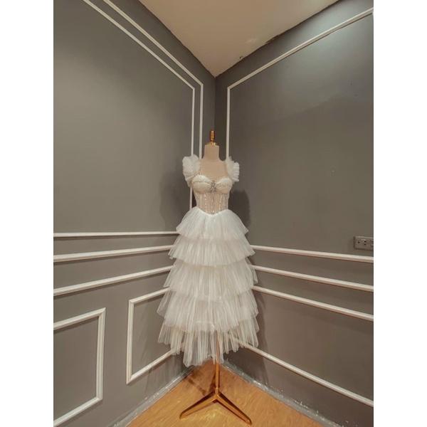 Đầm xoè dự tiệc xếp tầng kết cườm ngực cúp bra TRIPBLE T DRESS -Size M/L - MS160V