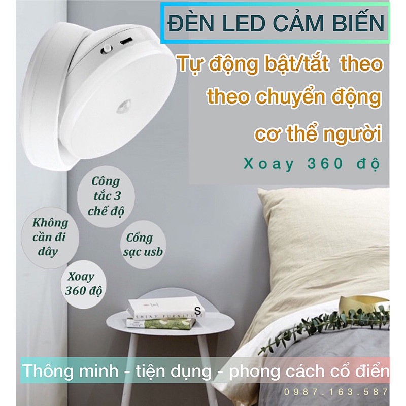 Đèn led cảm biến chuyển động cơ thể người sử dụng pin sạc tích điện xoay 360 độ dễ dàng tiện dụng thương hiệu DORON