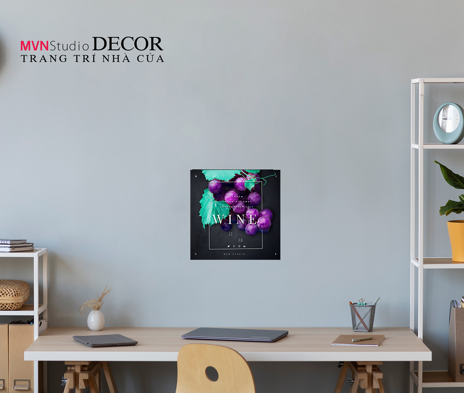 Tranh decal dán tường KHUNG ẢNH WINE trang trí PHÒNG KHÁCH, BÀN LÀM VIỆC, PHÒNG NGỦ - MVN Studio Decor