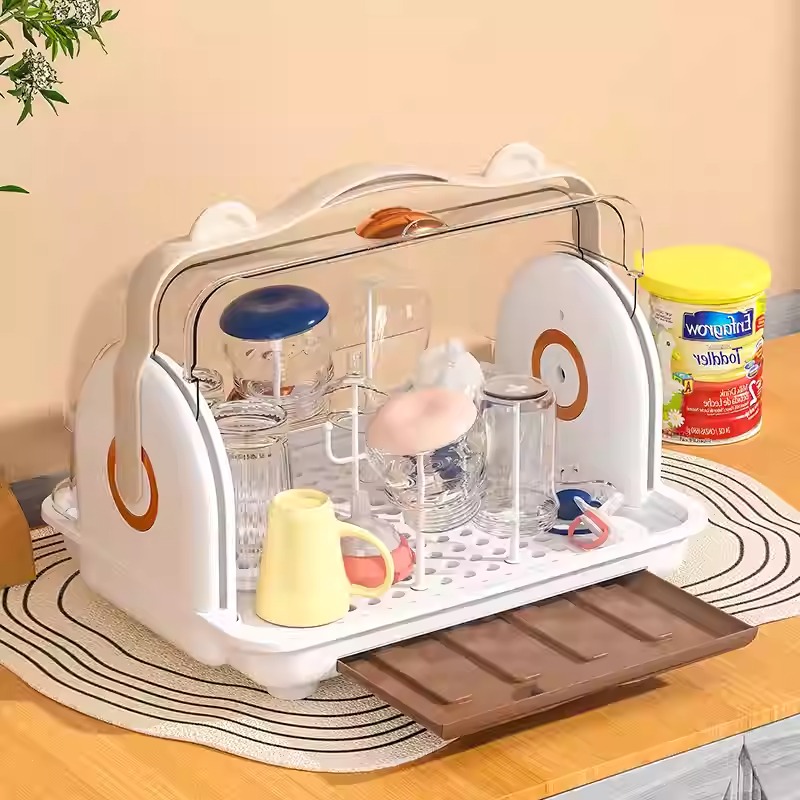 Nubie Hộp Úp Bình Sữa, Giá Úp Bát Ly Cốc Có Nắp Đậy Chống Bụi  Đa Năng, Có Khay Thoát Nước Tiện Lợi., Nhựa PP An Toàn