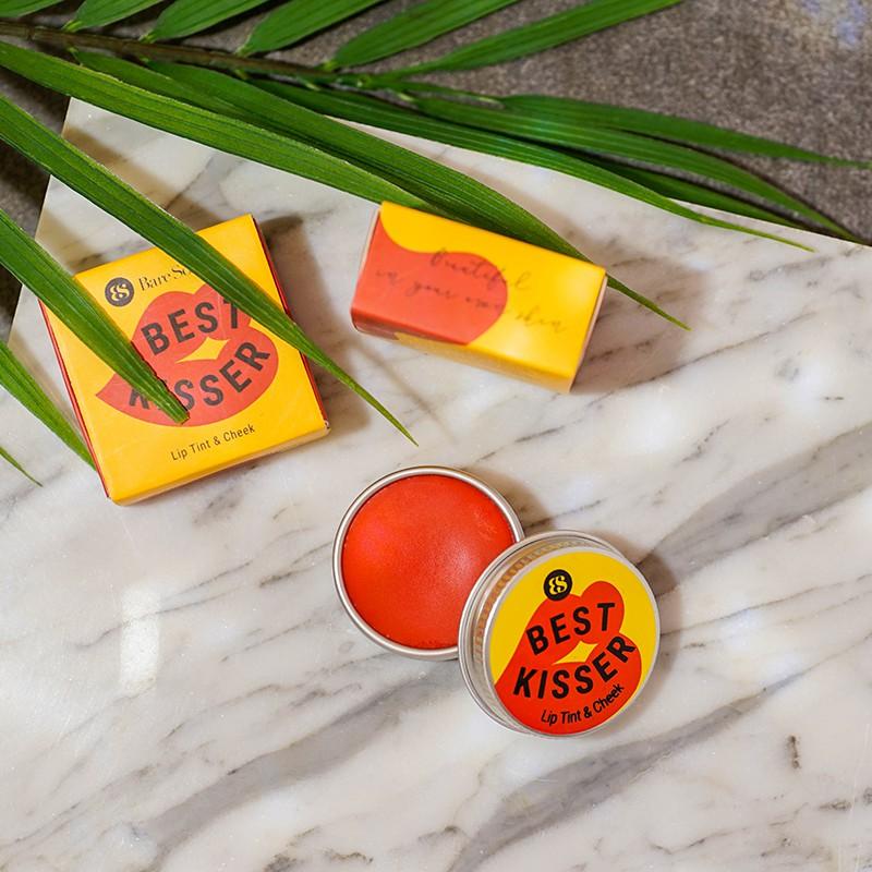 Combo bánh xà phòng BareSoul Herbal Scrub &amp; Soap giảm mụn cơ thể 100g + Son dưỡng màu Best Kisser Lip Tint &amp; Cheek 10g