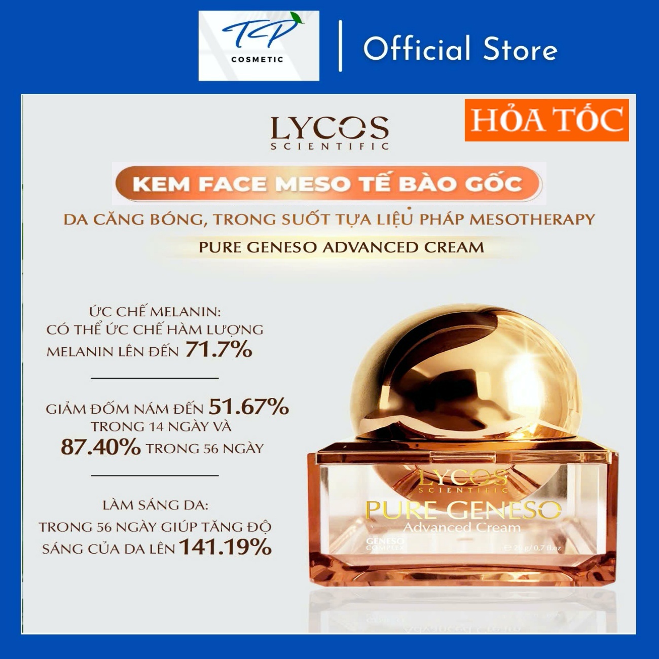 [MUA 1 ĐƯỢC 3] Kem Face Meso Tế Bào Gốc Pure Geneso Advanced Cream Lycos 20g: Sáng mịn, bật tone, giúp da căng mướt mịn màng ngay sau khi sử dụng