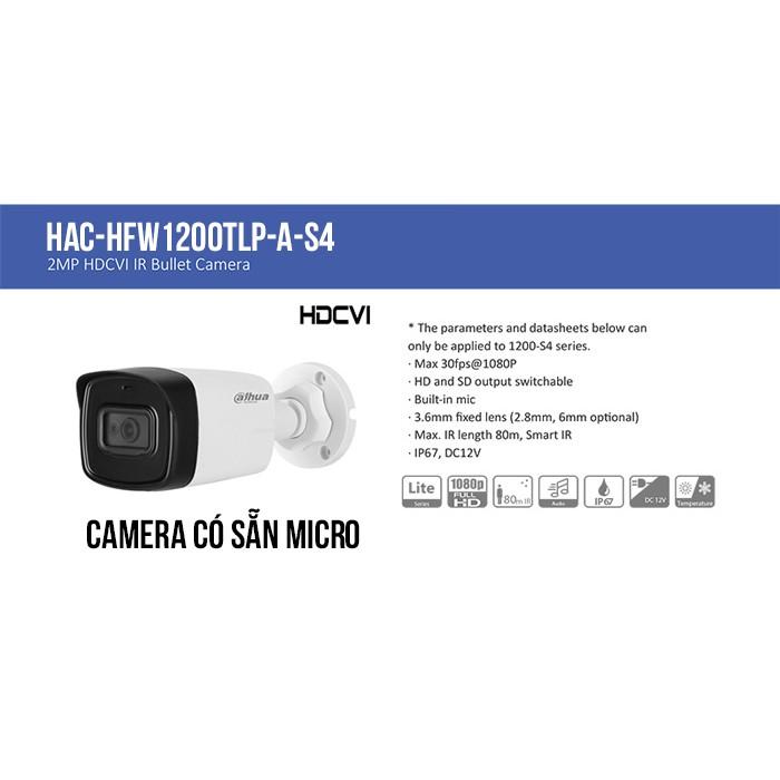 Camera 2.0 Dahua HAC-HFW1200TLP-A-S4 - Hàng Chính Hãng