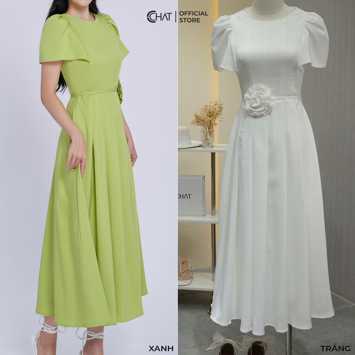 Đầm Nữ  Kiểu Bổ Chiết Bung Xòe Chất Thô Phong Cách Thanh Lịch 13VNT2014XT