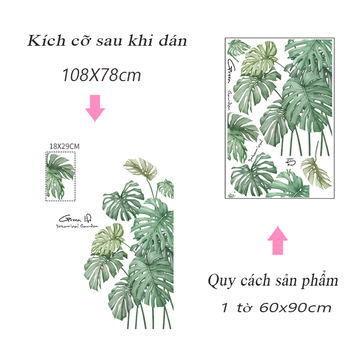 Decal trang trí chất liệu PVC loại 1 dày dặn, sắc nét, trang trí phòng khách, quán cafe- Tán lá xanh- mã sp QR9146