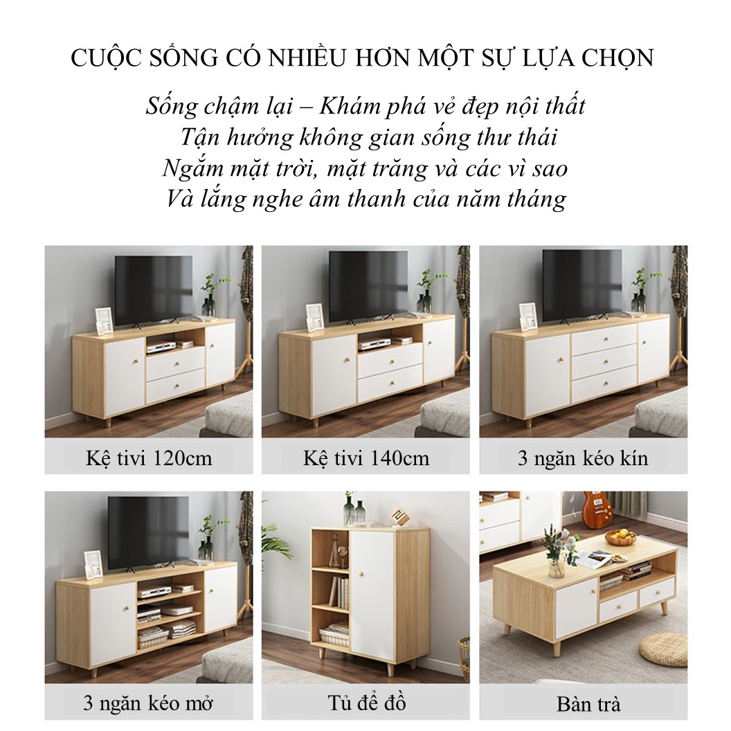 Kệ Tivi Phòng Khách Kết Hợp Bàn Trà Sofa Hiện Đại Phong Cách Bắc Âu GP142