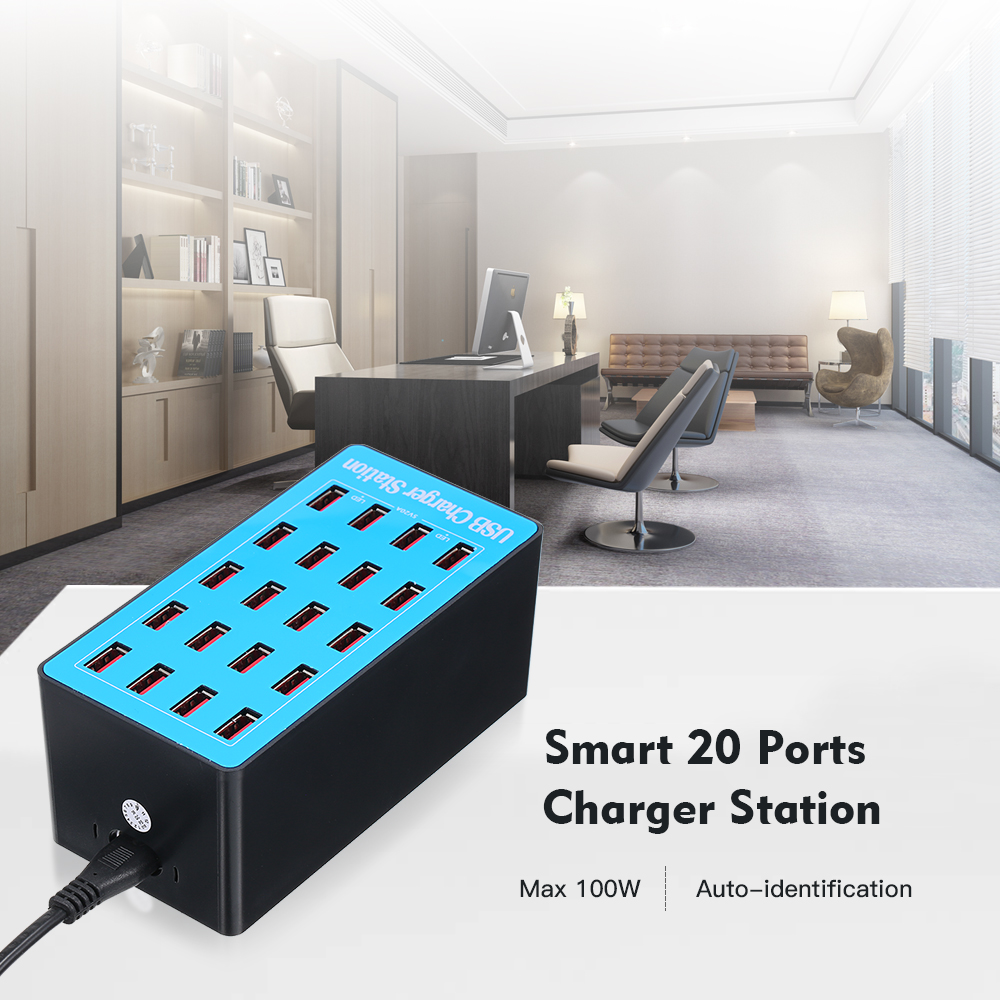 Bộ Sạc Thông Minh USB Với Bộ Đổi Nguồn 20 Cổng Cho Gia Đình Và Văn Phòng
