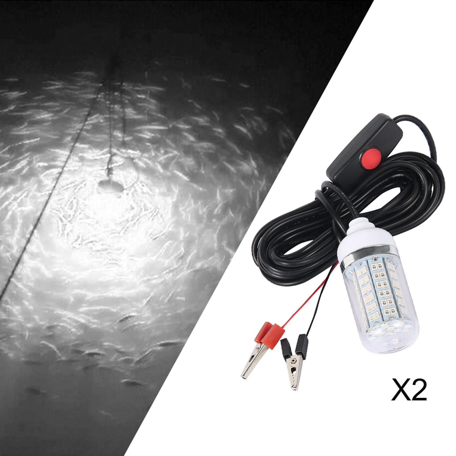 2x 12V 108 LEDs Submersible Fishing Light Underwater Fish Finder Lamp with 5m Cord And Battery Clip Fishing Light Boat Attract Fishes