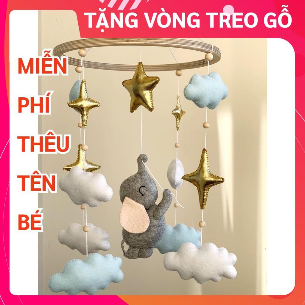 Đồ chơi treo nôi cho bé kích thích thị giác có nhạc tự xoay VOI XÁM 3