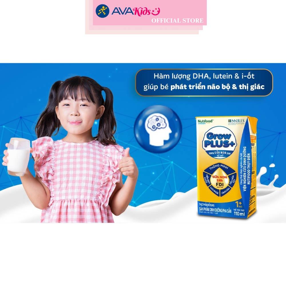 Lốc 4 hộp sữa non pha sẵn NutiFood GrowPLUS+ vàng hương vani 110 ml (từ 1 tuổi)