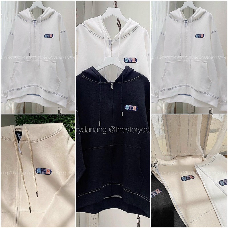 Áo Hoodie Unisex Kiểu Thun Rộng Dài Thêu STR Cạp Đôi Nam NữHOT RẺ ĐẸPÁo Khoác Nỉ Chống Nắng Lạnh Couple Jackets - THIÊN HÀ SHOP ÁO KHOÁC NỈ HOODIE