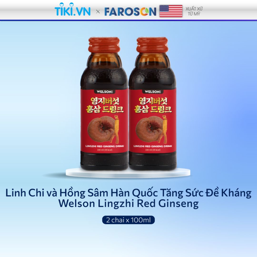 Linh Chi và Hồng Sâm Hàn Quốc Tăng Sức Đề Kháng Welson Lingzhi Red Ginseng 2 chai x 100ml