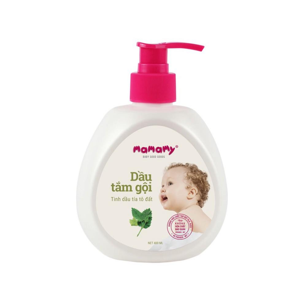 Dầu Tắm Gội Thiên Nhiên Mamamy cho bé 400ml tinh dầu bưởi, tinh dầu tía tô đất thế hệ mới