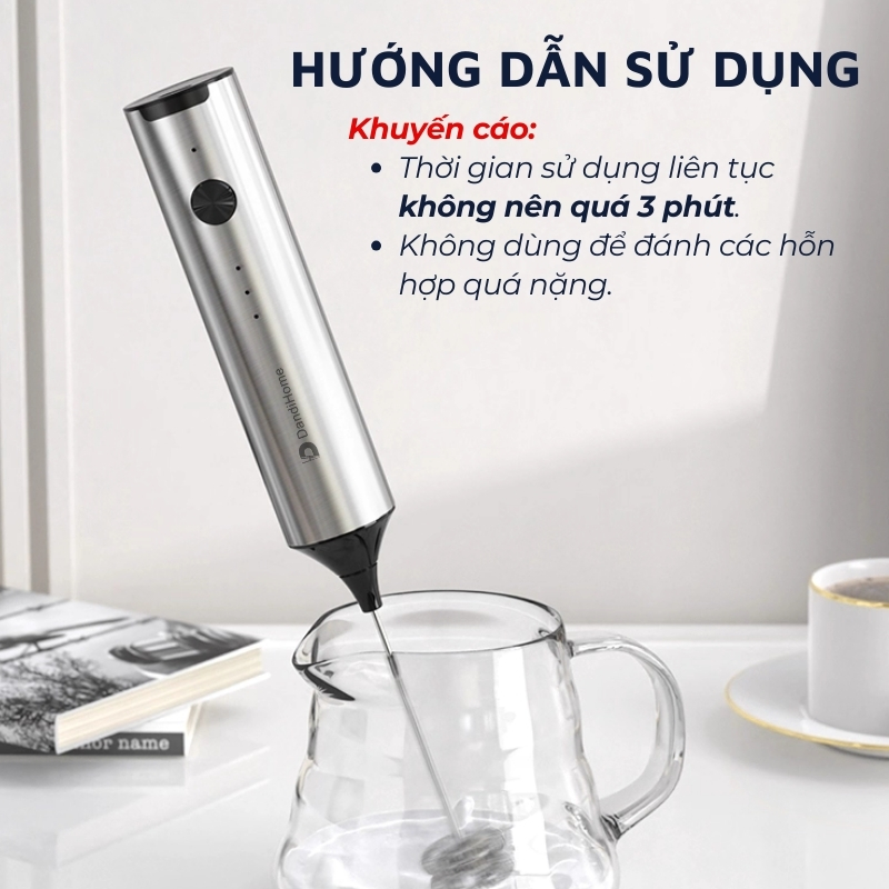 Máy đánh bọt cafe cầm tay DandiHome có giá treo, sạc điện, 10w, hàng chính hãng bảo hành 12 tháng