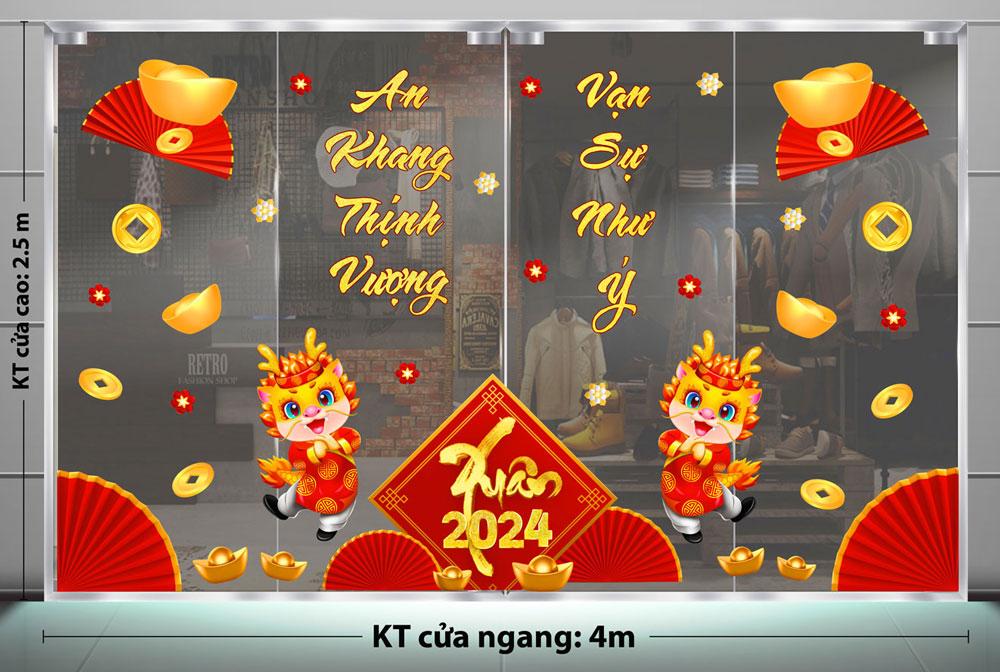 DECAL TRANG TRÍ TẾT 2024 CHO CỬA HÀNG VĂN PHÒNG PHẨM