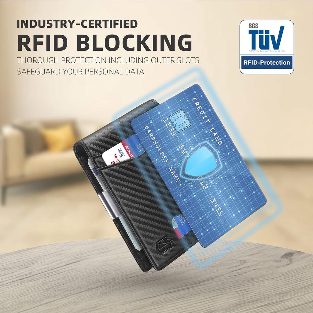 Money Clip Wallet - Ví kẹp tiền da nam đựng thẻ Carbon RFID tối đa đến 15 thẻ