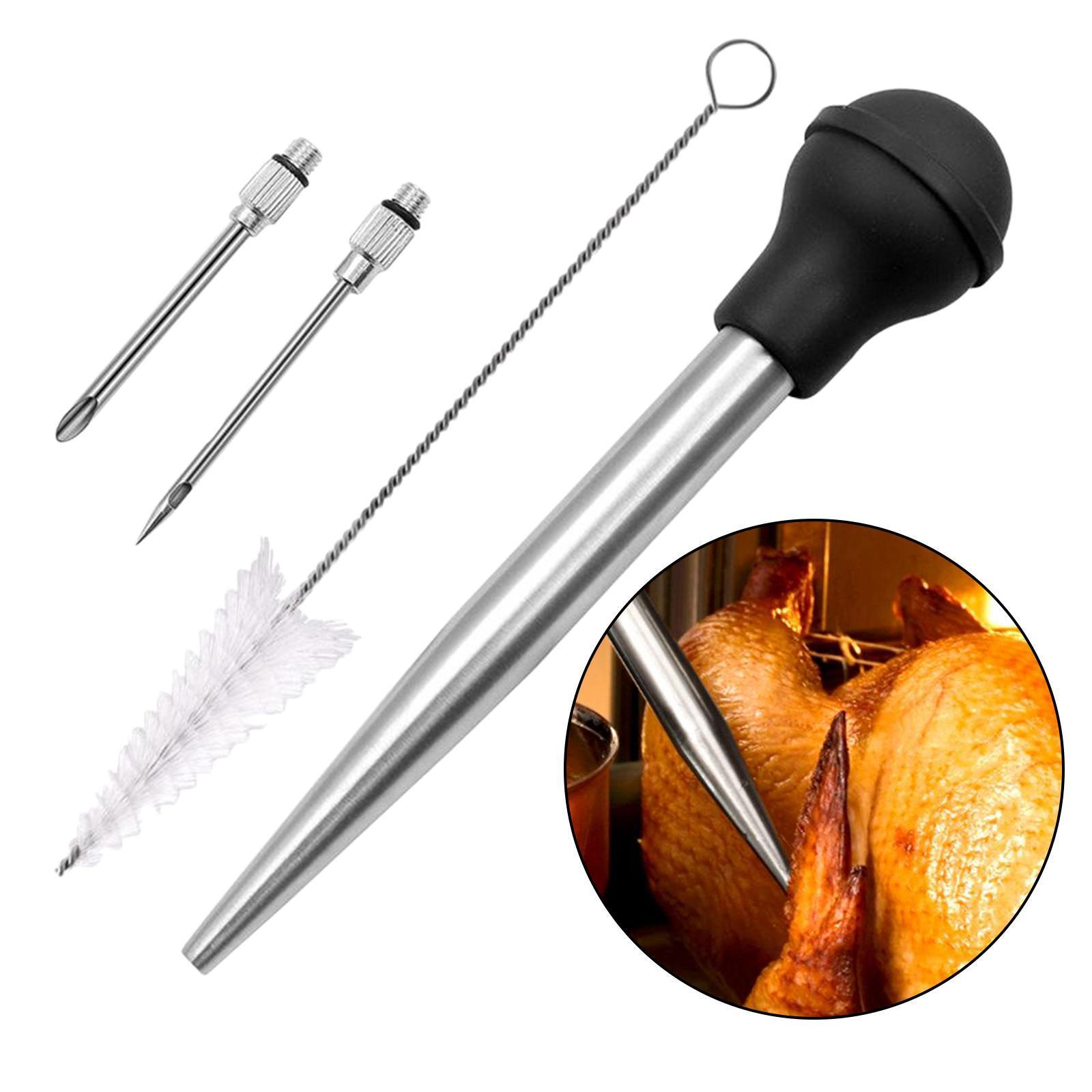 Stainless Turkey Baster Injector Needle Silicone Bulb for Basting Kitchen black